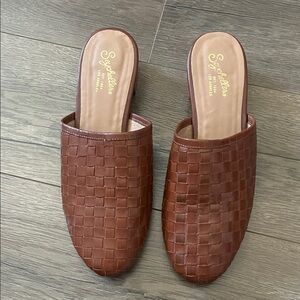 Seychelles Tan Leather Woven Mules